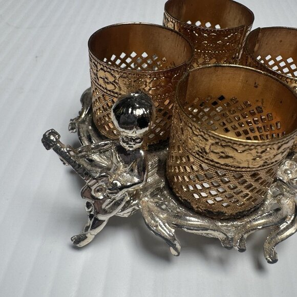 Vtg Sam Fink Vanity Tray Silver Boy & Guitar Ormolu Filigree Lipstick Holder - Picture 5 of 6